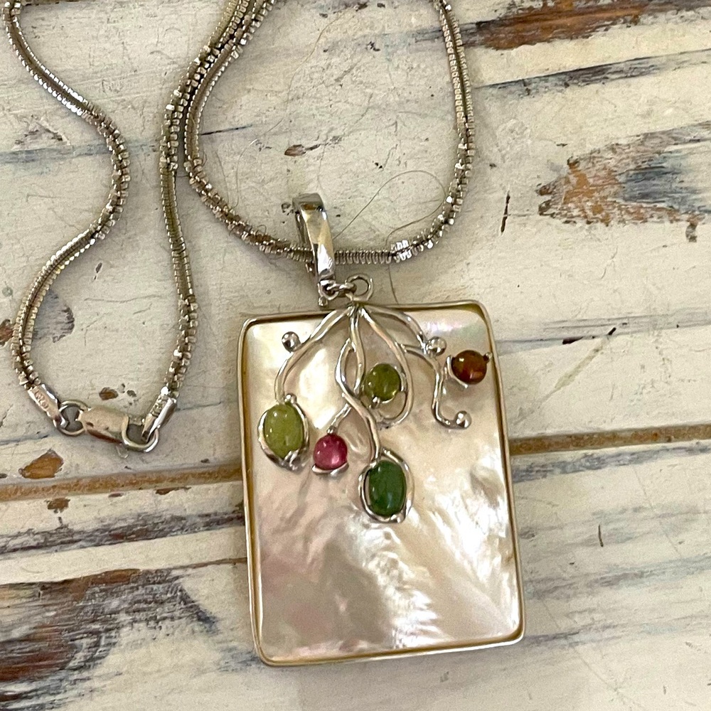 925 large MOP & gemstone pendant
